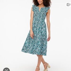 J. Crew Women’s Cotton Poplin Smocked Flutter-Sleeve Midi Dress Cottagecore  XS